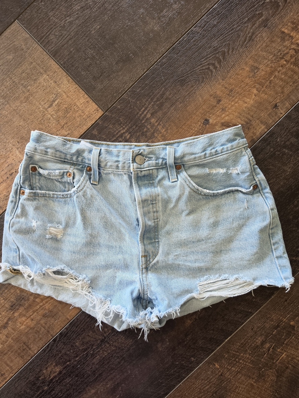 Levi's 501 Original Distressed Cutoff Denim Shorts Women's W29 Light Wash